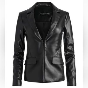 MYA VEGAN LEATHER NOTCH COLLAR BLAZER